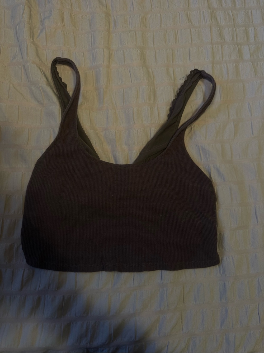 Aerie Ribbed Waffle Knit Crop top with Lace Back Scoop-Neck in Dark Brown